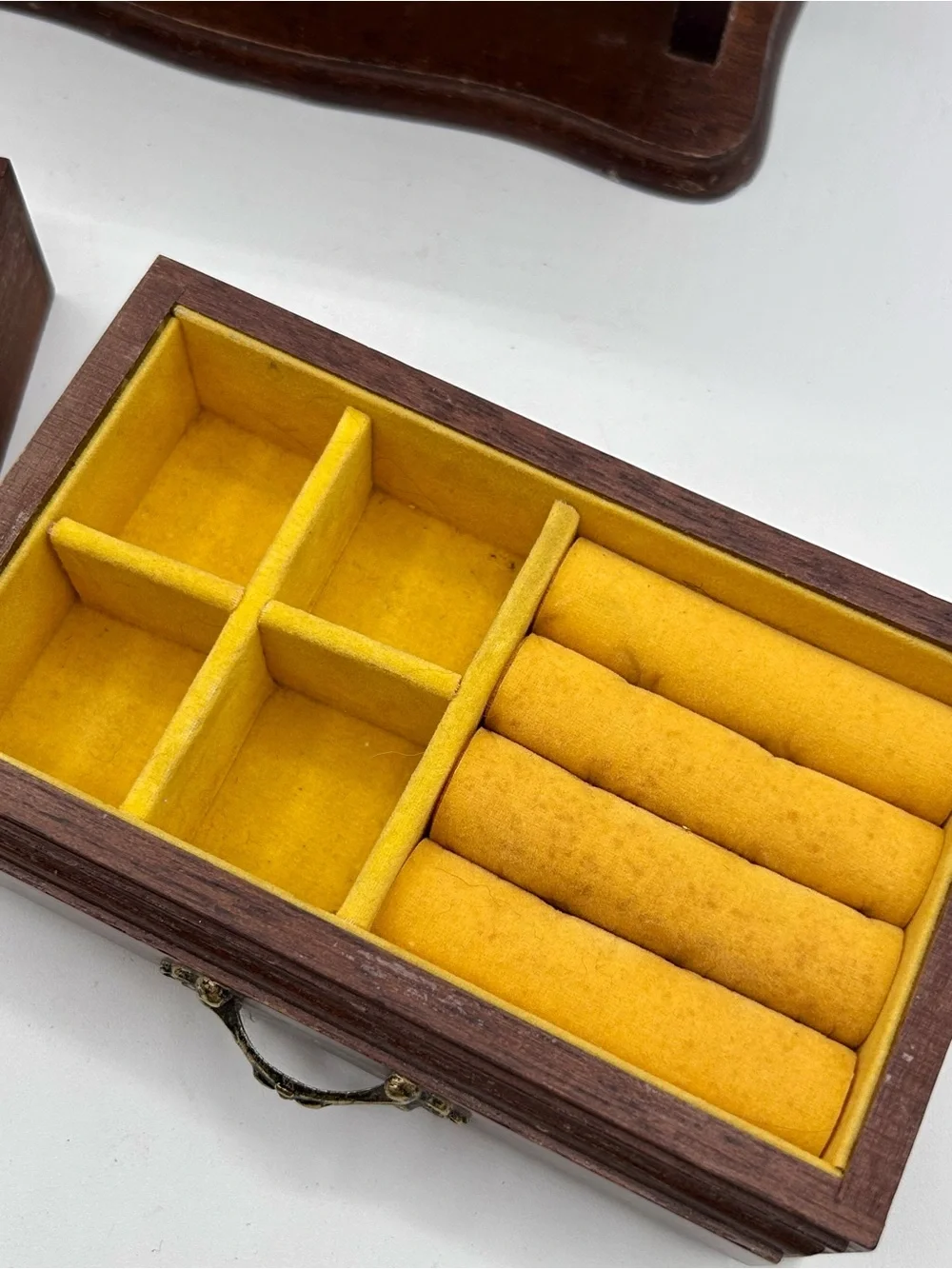Vintage Wooden Jewelry Box 2 Drawers Ring Organizer 7.5